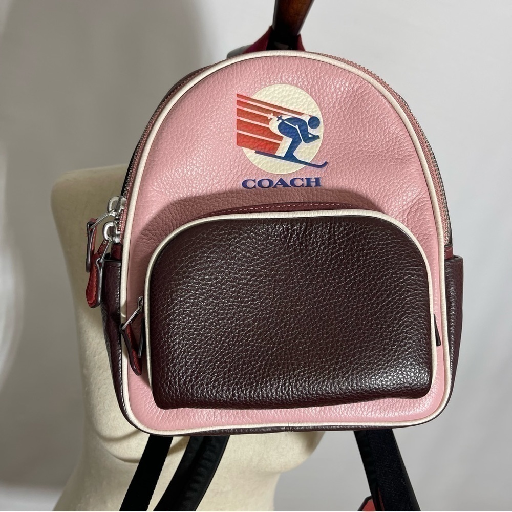 Coach โข Mini Court Backpack In Colorblock Ski Speed Graphic Powder Pink Multi - Picture 10 of 16